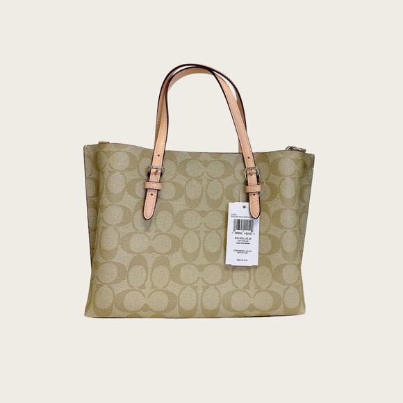 NWT Coach C4250 Mollie Tote 25 In Signature Canvas IN Light Khaki Faded Blush - Picture 2 of 7
